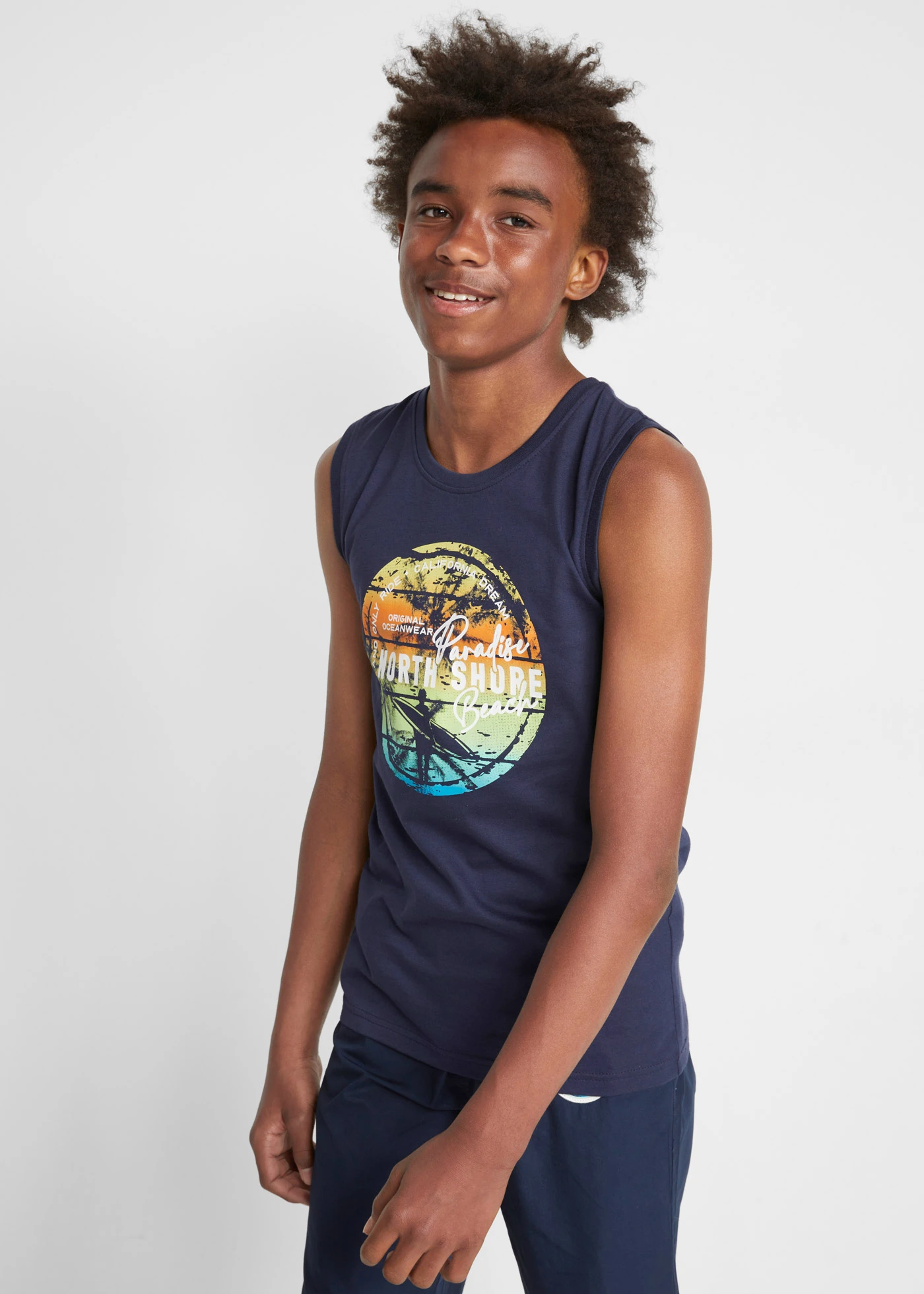 Nátělník pro chlapce (2 ks v balení) z organické bavlny • tmavě modrá + středně tyrkysová s květy • bonprix obchod