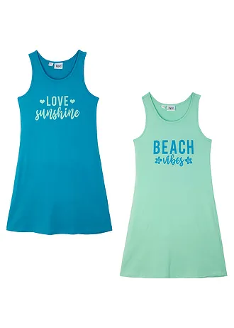 Lot de 2 robes en jersey 100% coton • turquoise moyen + bleu menthol • Boutique bonprix