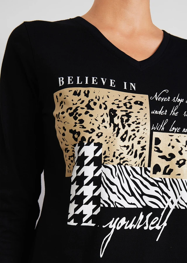 T-shirt manches 3/4 • noir-gris-cappuccino imprimé • product-page.page-title-suffix