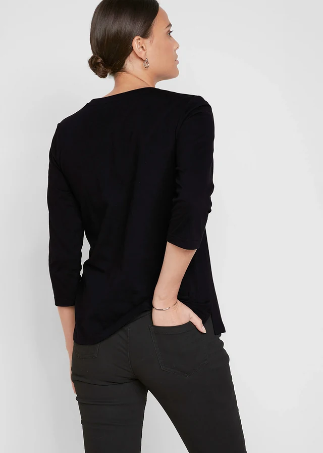 T-shirt manches 3/4, Couleur: noir-gris-cappuccino imprimé