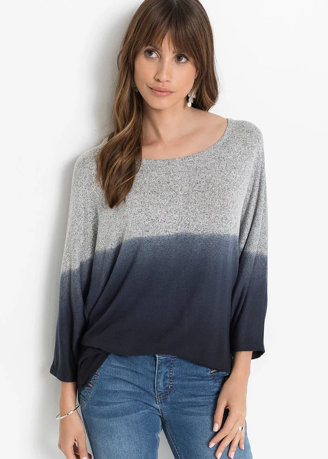 Oversized shirt met kleurverloop, Kleur: grijs-donkerblauw gemêleerd
