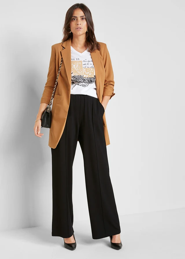 Jersey Marlene Dietrich broek, Kleur: zwart