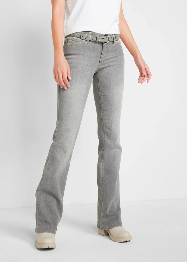 Bootcut comfort stretch jeans, mid waist, Kleur: lichtgrijs used