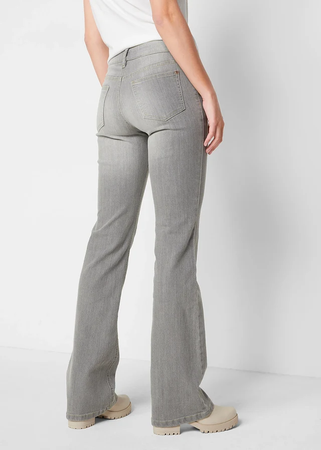 Bootcut comfort stretch jeans, mid waist, Kleur: lichtgrijs used