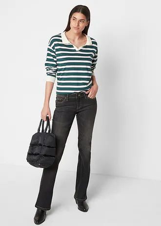 Bootcut comfort stretch jeans, mid waist, Kleur: zwart denim used