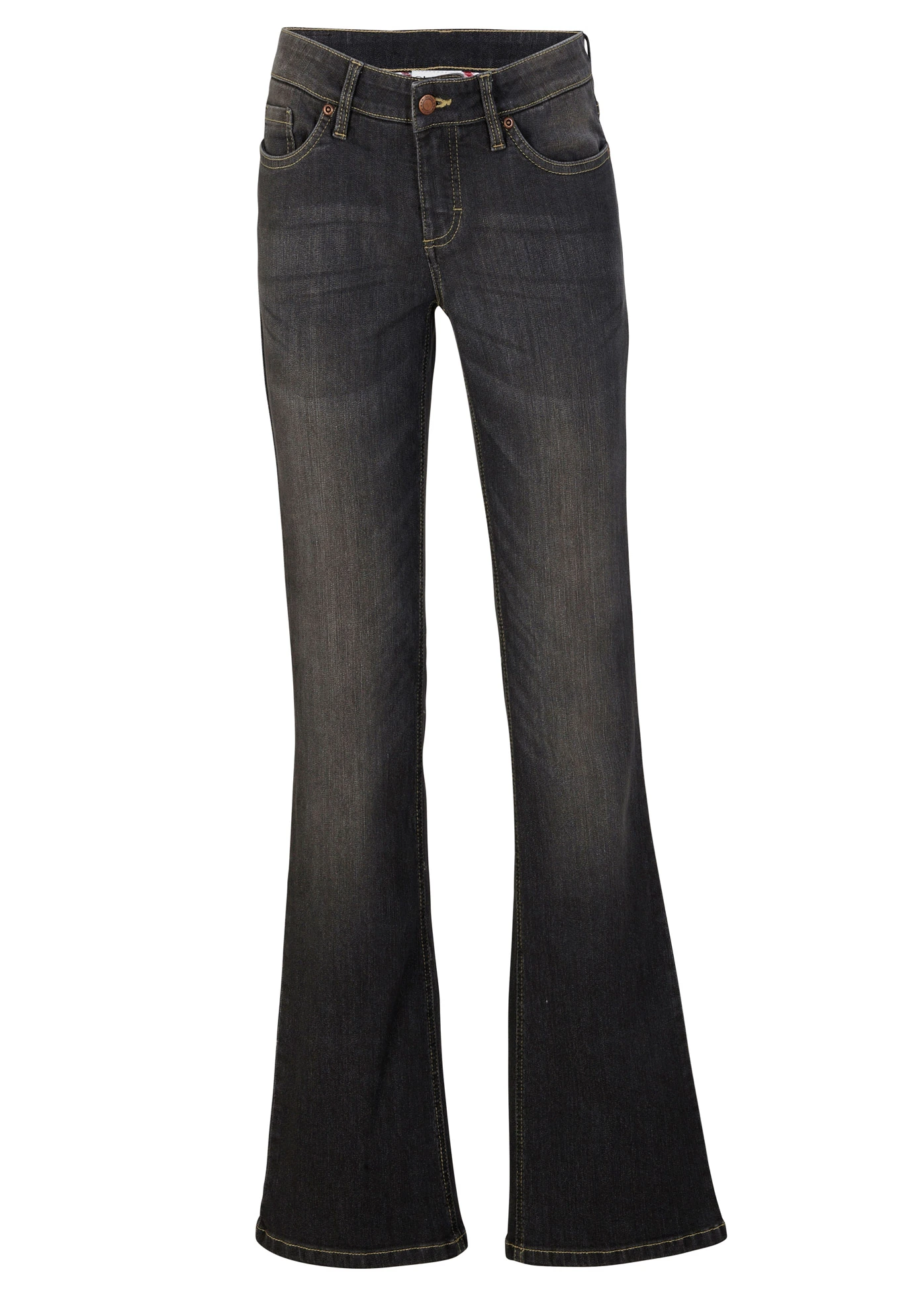 Pohodlné strečové džíny Bootcut, Mid Waist • černý denim used • bonprix obchod