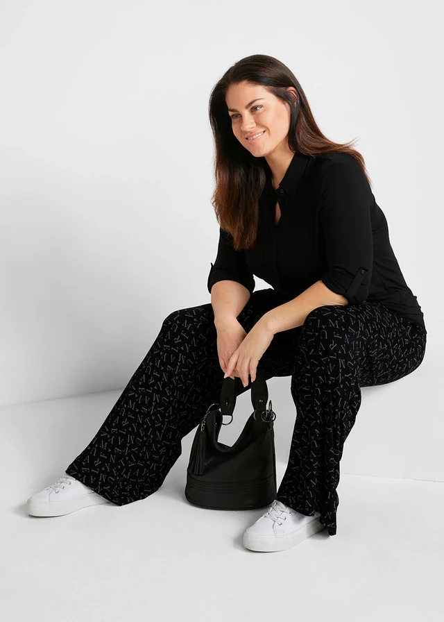 Chemisier long en jersey, Couleur: noir