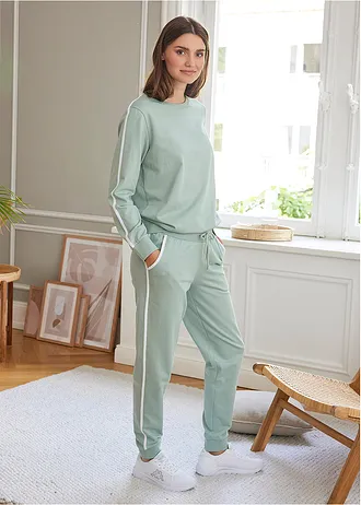 Ensemble de survêtement 100% coton (ens. 2 pces) • vert fumé rayé • Boutique bonprix