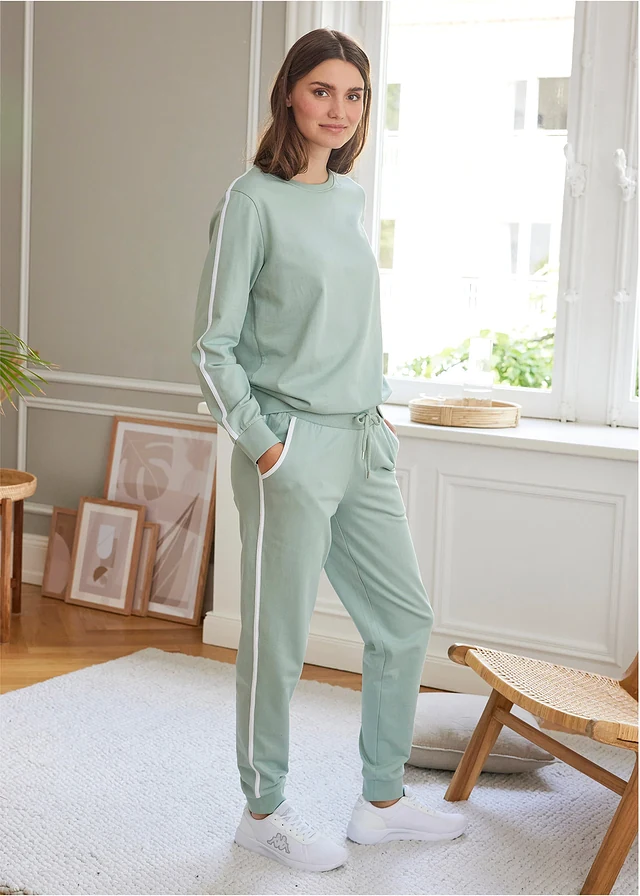 Joggingpak van katoen (2-dlg. set) • rookgroen met verticale streep • product-page.page-title-suffix