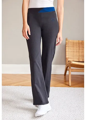 Sportovní bavlněné kalhoty se strečem, Bootcut • černo-hořcově modrá • bonprix obchod