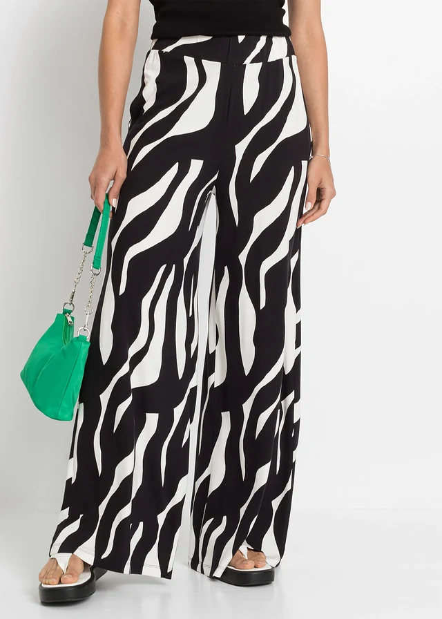 Pantalon doux en jersey viscose, Couleur: blanc/noir imprimé