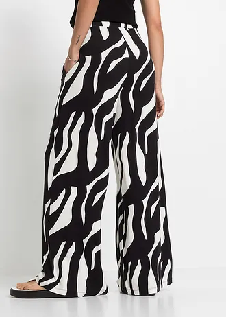 Gedessineerde broek van soepele viscose, Kleur: wit/zwart