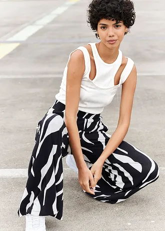 Pantaloni de jerse din amestec moale de viscoză • alb-negru, cu imprimeu • magazin bonprix