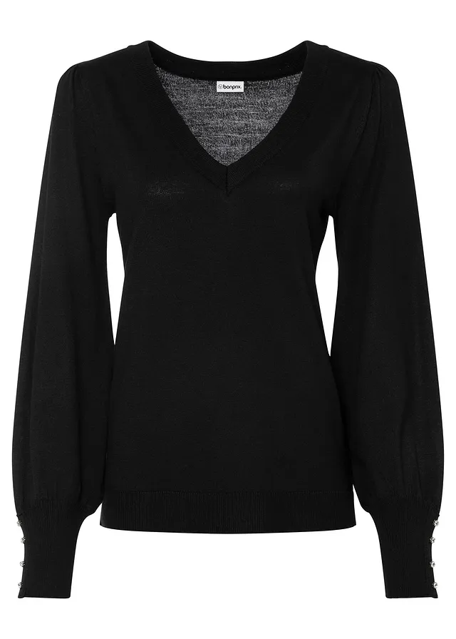 Svetr z jemné pleteniny ze směsi s viskózou • černá • bonprix obchod
