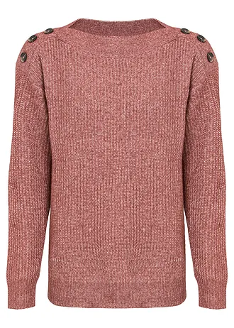 Oversize svetr s knoflíky • tmavě růžový melír • bonprix obchod