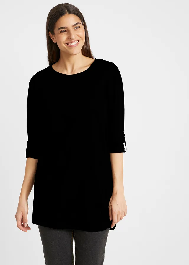 Katoenen longshirt, lange mouw • zwart • bonprix online shop