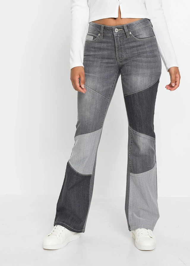 Jean flare taille mi-haute, Couleur: gris denim/denim gris foncé/medium gris denim