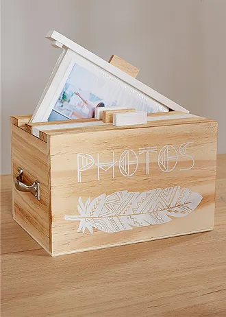Pudełko drewniane na zdjęcia • biało-naturalny • bonprix obchod
