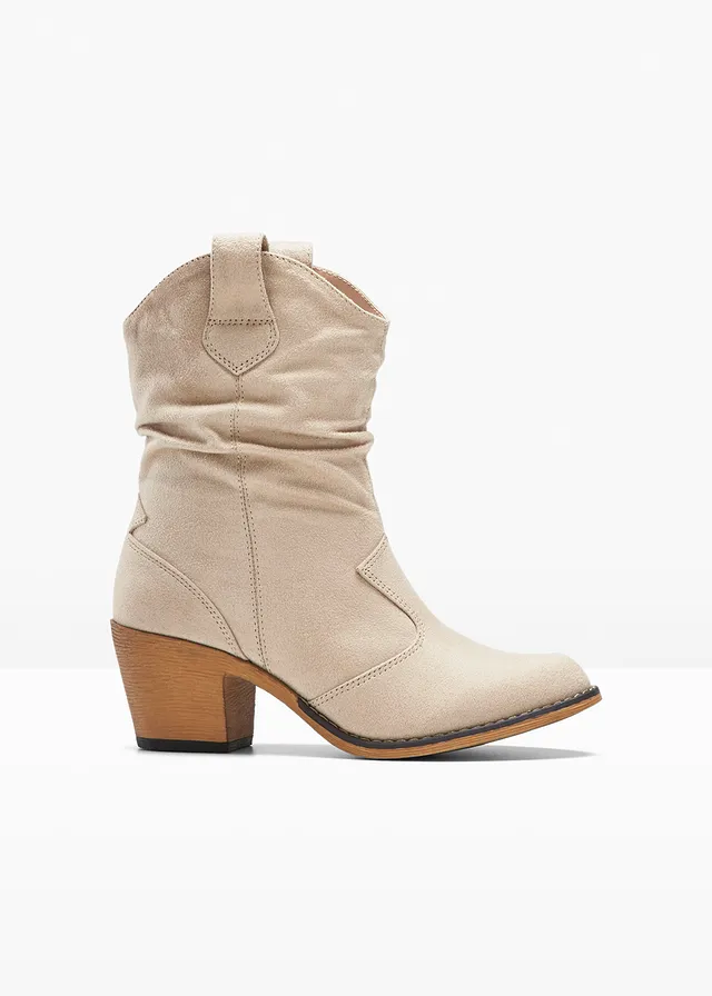 Cowboylaarsjes met plooitjes, Kleur: beige