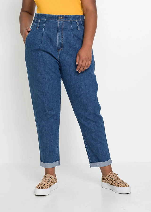 Mom jeans met high waist en stretch, Kleur: blue stone