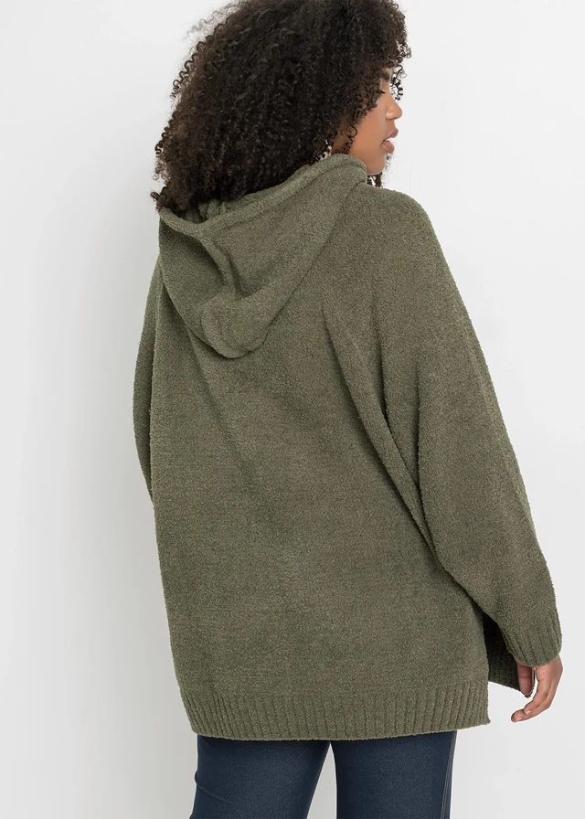 Hoodie van teddy, Kleur: olijfgroen