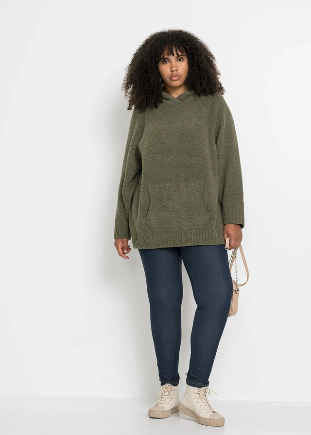 Hoodie van teddy, Kleur: olijfgroen