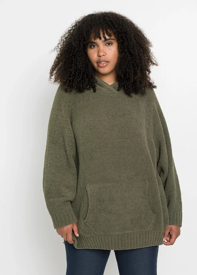 Hoodie van teddy, Kleur: olijfgroen