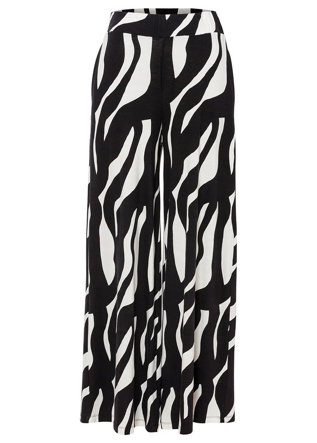 Pantalon doux en jersey viscose, Couleur: blanc/noir imprimé