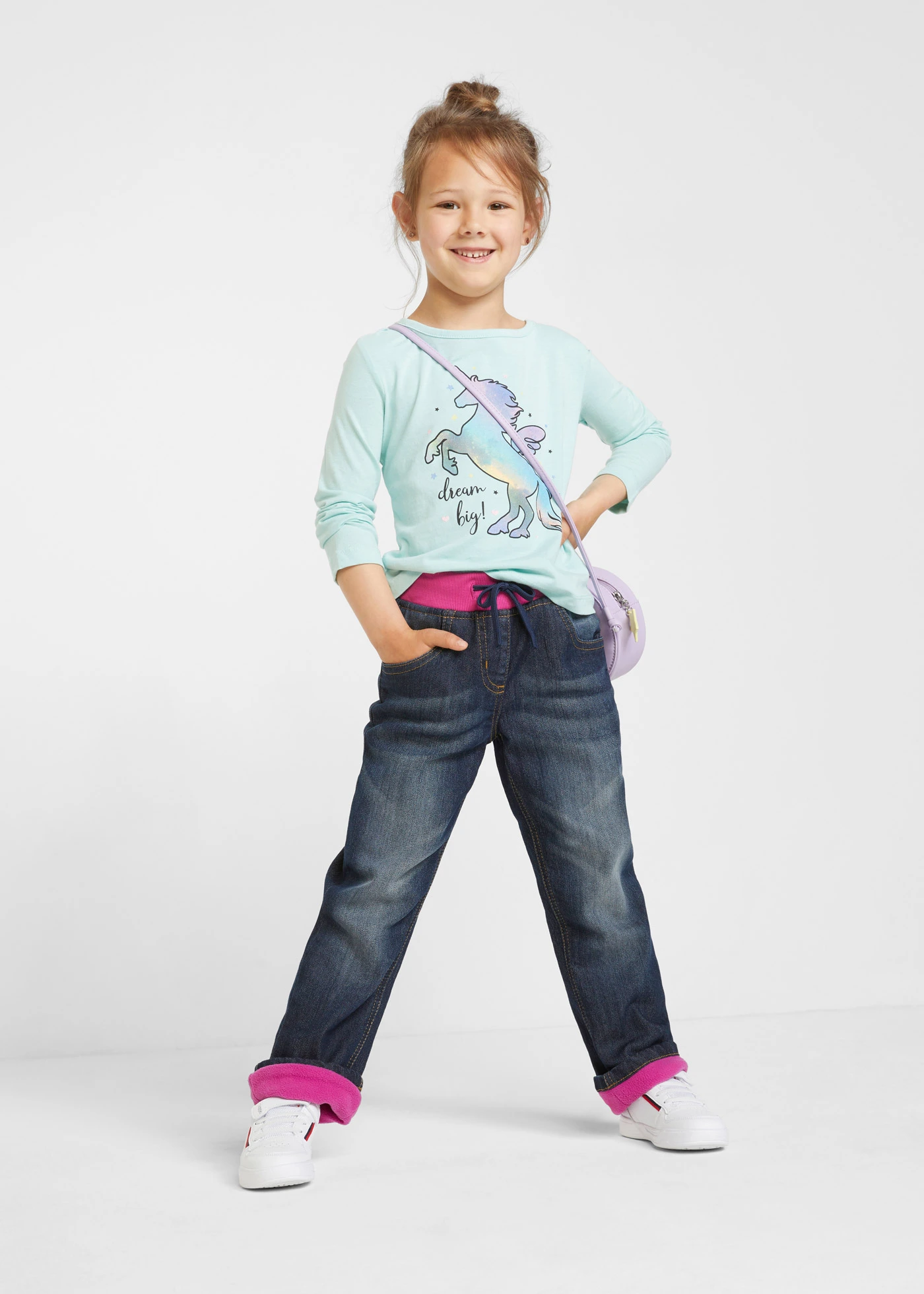 Pohodlné termo džíny s flísovou podšívkou • tmavě modrý stone-středně fuchsiová • bonprix obchod