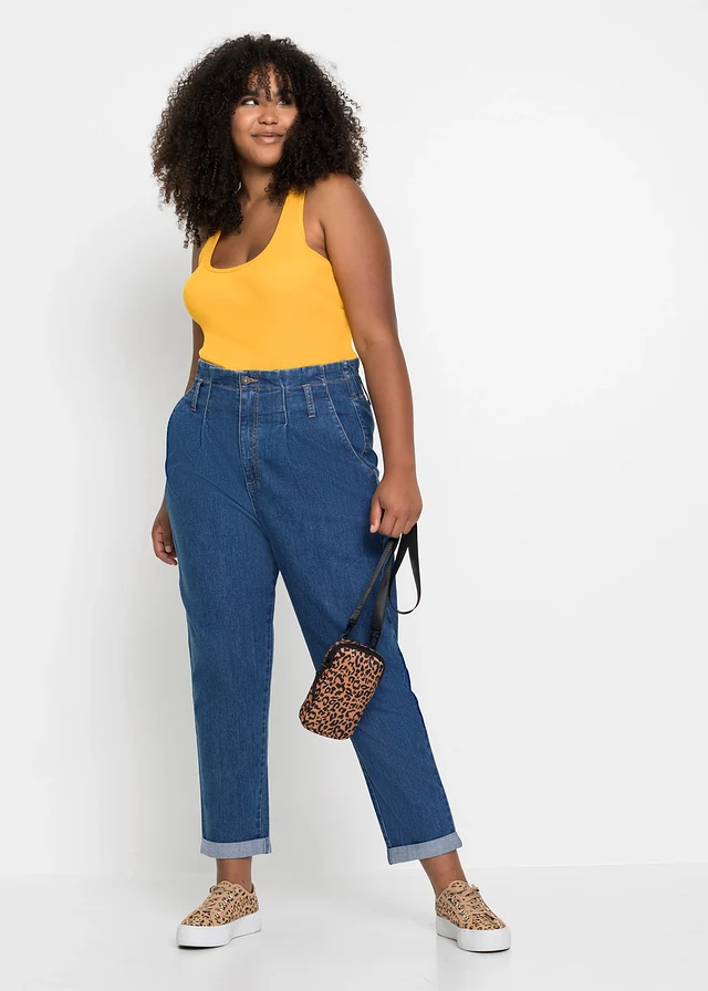 Mom jeans met high waist en stretch, Kleur: blue stone