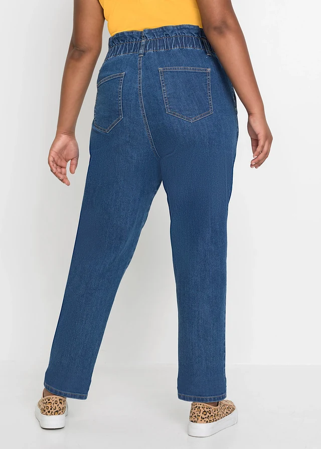 Mom jeans met high waist en stretch, Kleur: blue stone
