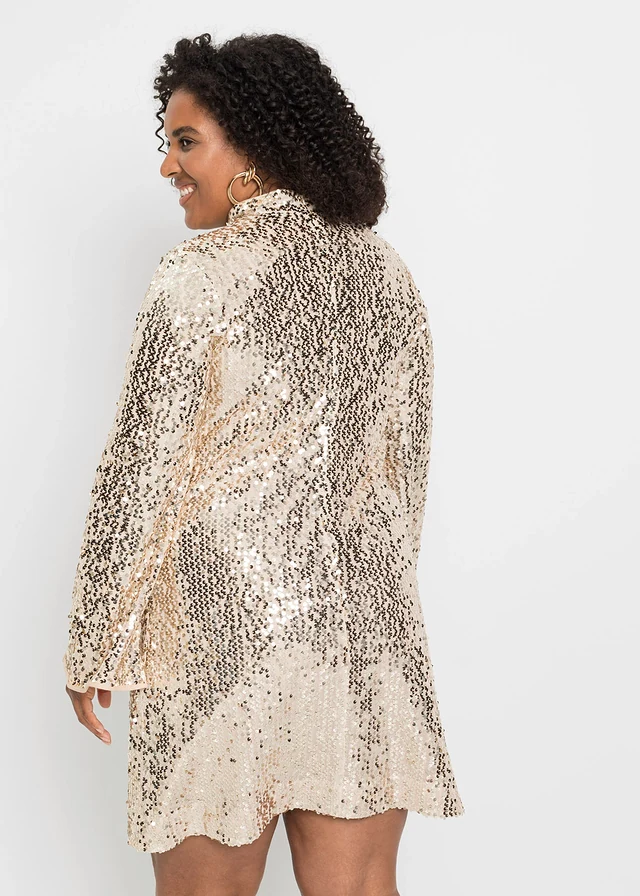 Robe à sequins et manches trompette, Couleur: doré/beige