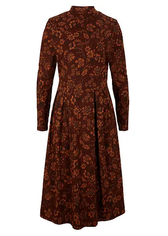 Žerzejové šaty z bavlny • tmavě hnědá s květy • bonprix obchod