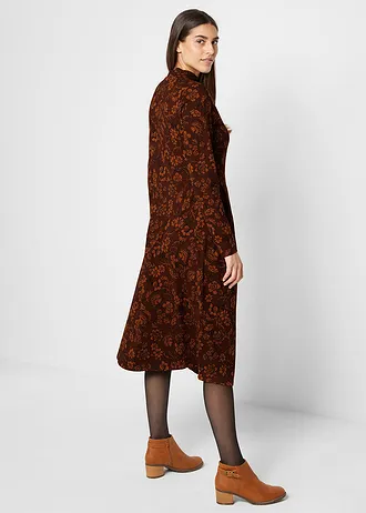 Žerzejové šaty z bavlny • tmavě hnědá s květy • bonprix obchod
