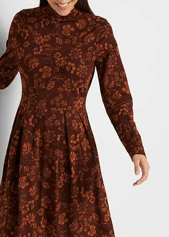 Žerzejové šaty z bavlny • tmavě hnědá s květy • bonprix obchod