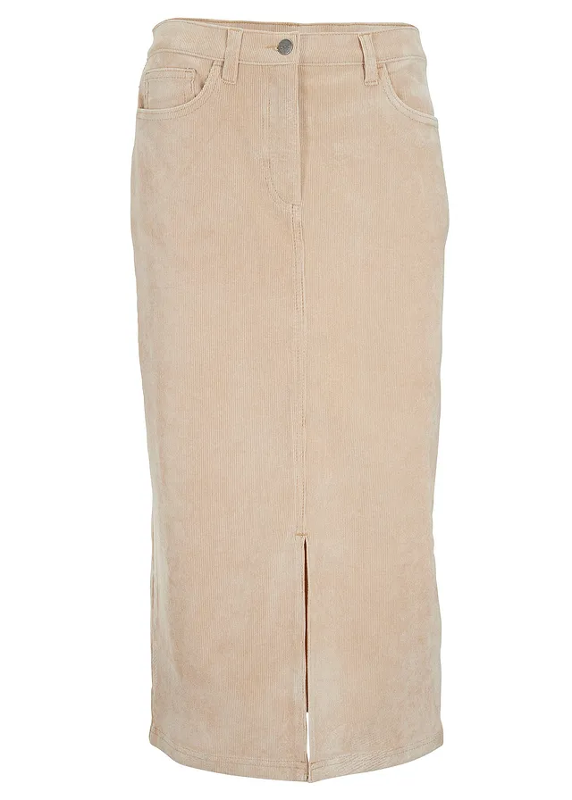 Strečová kordová sukňa v midi dĺžke