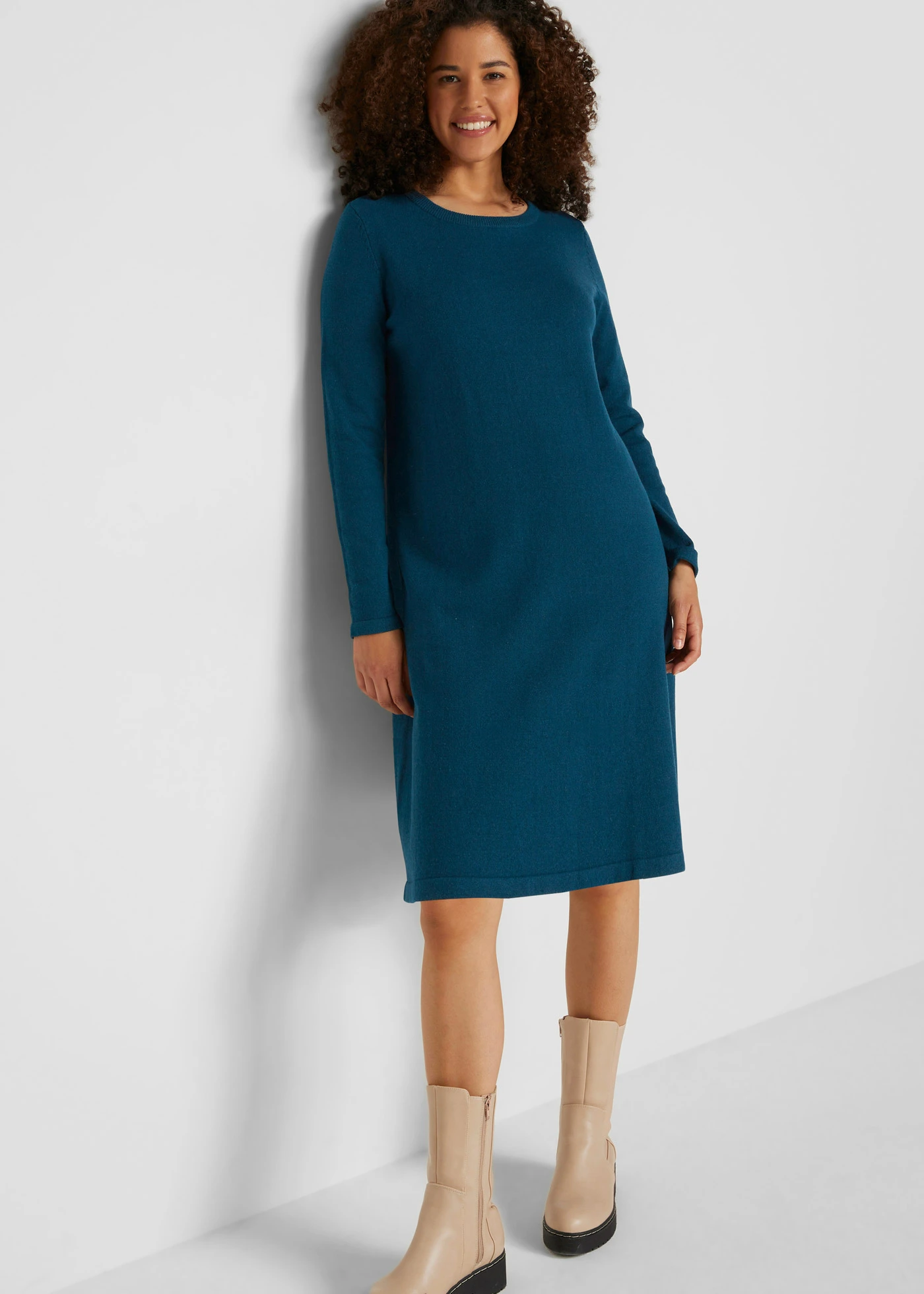 Basic gebreide jurk met gerecycled katoen • donkergroen • bonprix online shop