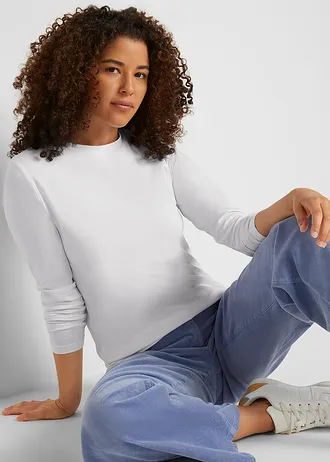 Longsleeve van puur biologisch katoen (set van 2), slim fit • wit+zwart • bonprix online shop