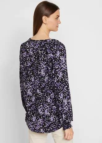 Blouse à manches longues • noir/violet jacinthe floral • Boutique bonprix