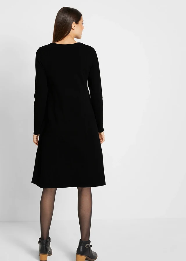 Basic gebreide jurk met gerecycled katoen, Kleur: zwart