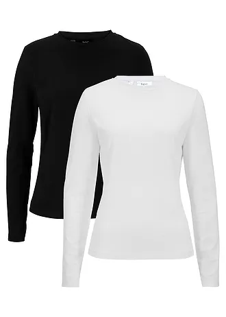 Longsleeve van biologisch katoen (set van 2), slim fit • wit+zwart • bonprix online shop