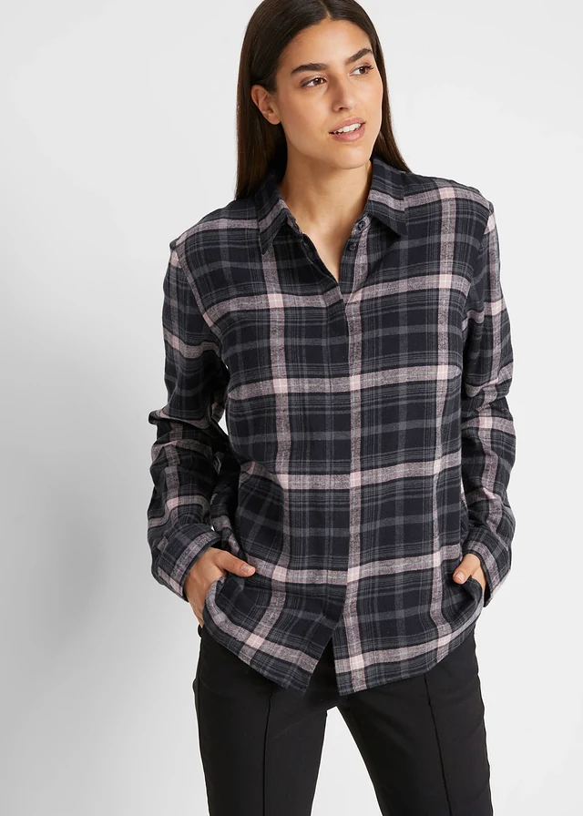 Chemisier en flanelle 100% coton • noir/rose fumé carreaux • product-page.page-title-suffix
