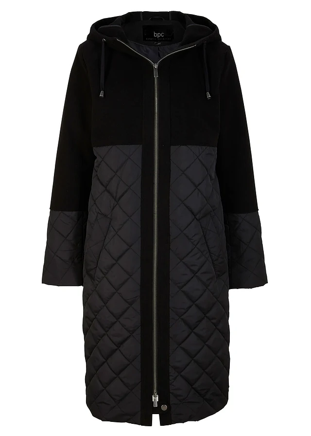 Manteau bi-matière, Couleur: noir