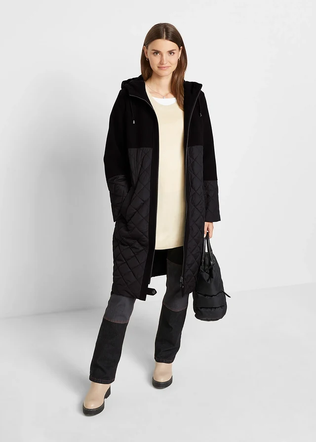 Manteau bi-matière, Couleur: noir