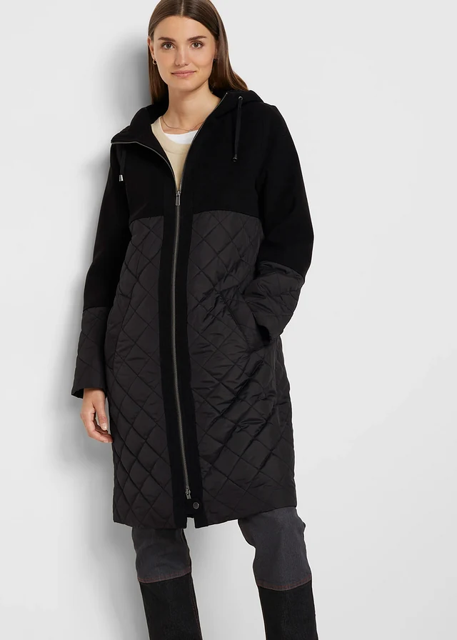 Manteau bi-matière, Couleur: noir