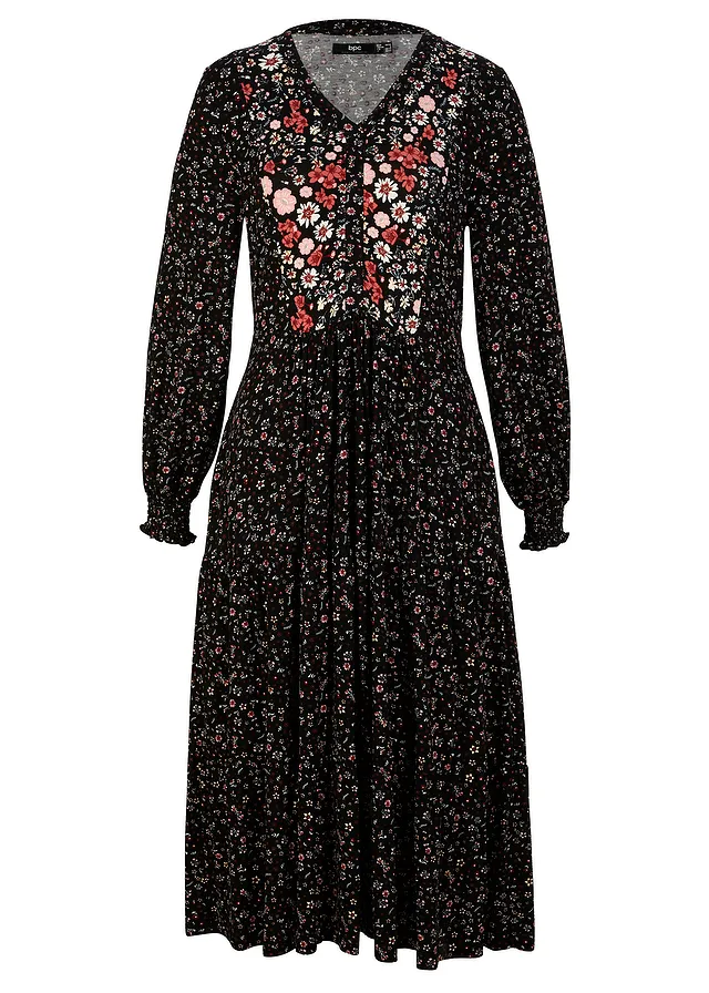 Džersejové šaty z viskózy so šnúrkou, stredná dĺžka