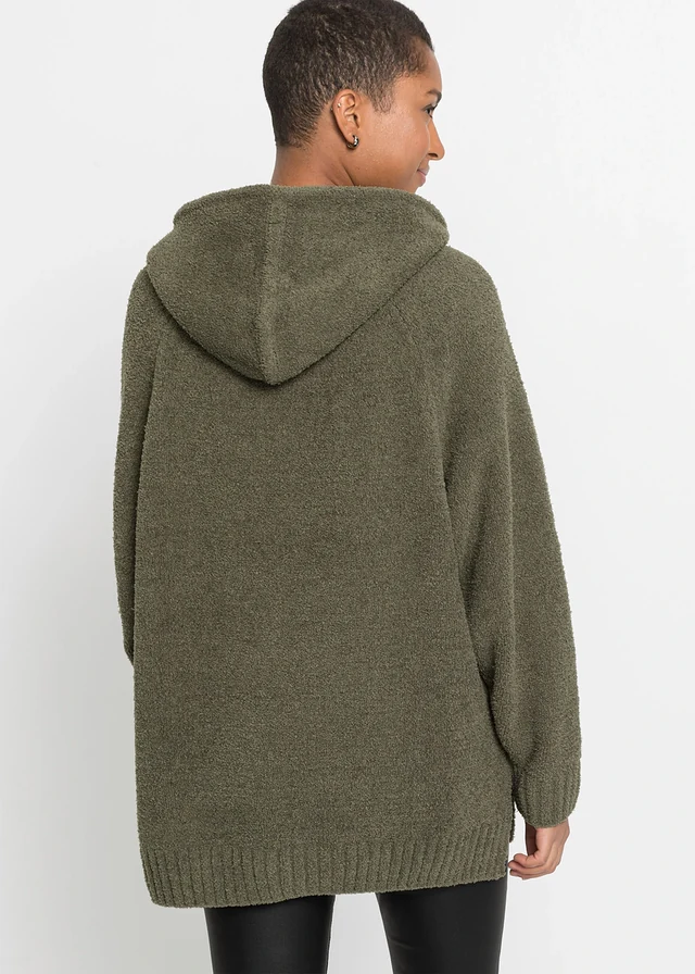 Hoodie van teddy, Kleur: olijfgroen
