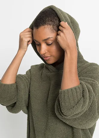 Svetr s kapucí, z plyšového flísu • olivová • bonprix obchod