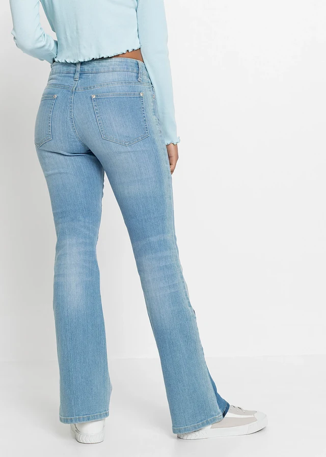 Flared jeans met patchwork, Kleur: lichtblauw denim-blue stone-donkerblauw denim