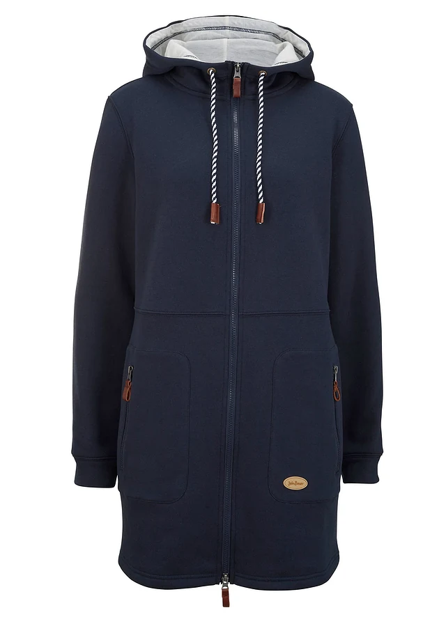 Long gilet en molleton à capuche